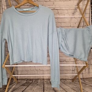 Women's Light Blue Waffle Knit Pajama Set